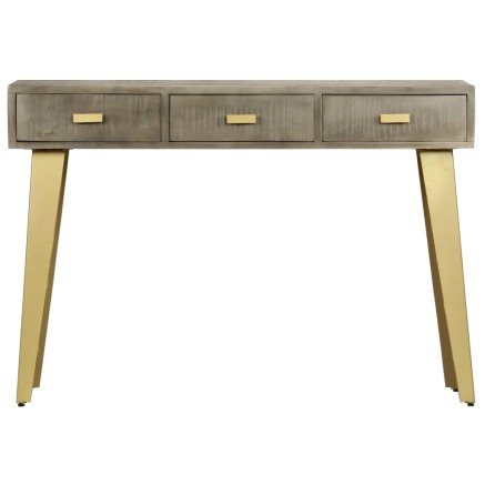 Table console Bois de manguier Gris avec laiton 110x35x76 cm 2