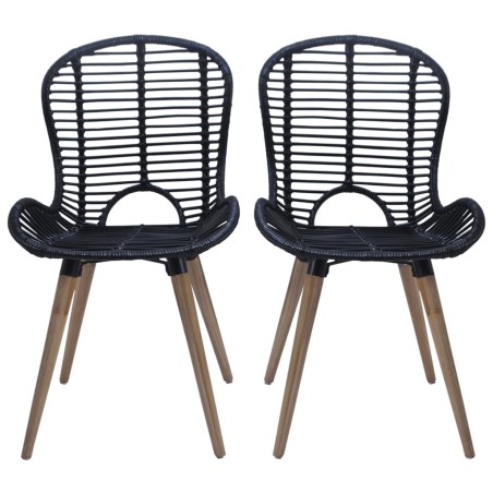 Chaises à manger lot de 4 noir rotin naturel