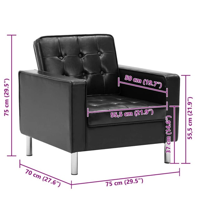 Fauteuil Noir 75x70x75 cm Similicuir