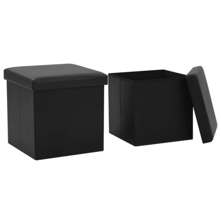 Tabourets de rangement pliables lot de 2 noir similicuir