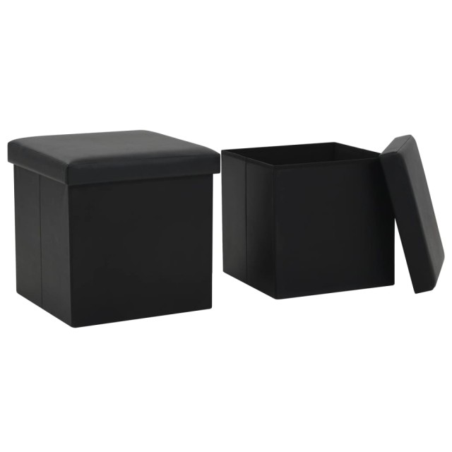 Tabourets de rangement pliables lot de 2 noir similicuir