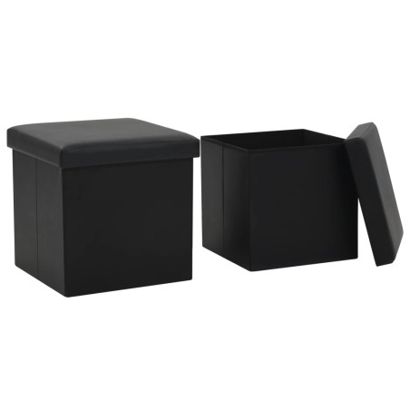 Tabourets de rangement pliables lot de 2 noir similicuir