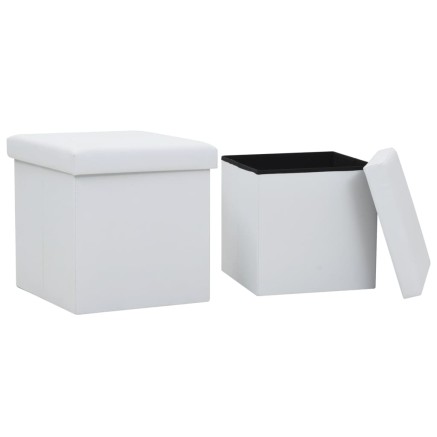 Tabourets de rangement pliables lot de 2 blanc similicuir