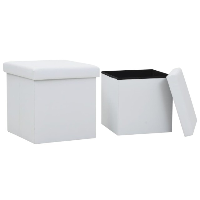 Tabourets de rangement pliables lot de 2 blanc similicuir