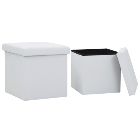 Tabourets de rangement pliables lot de 2 blanc similicuir