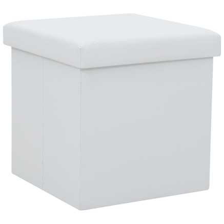 Tabourets de rangement pliables lot de 2 blanc similicuir 2