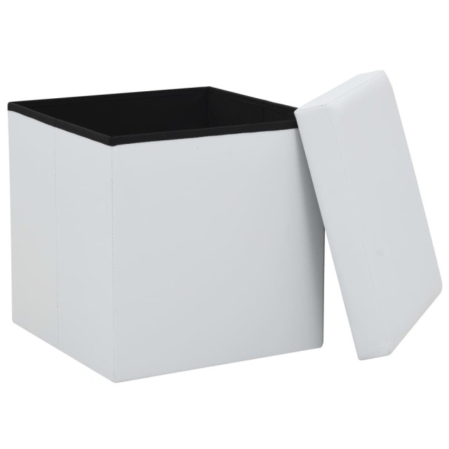 Tabourets de rangement pliables lot de 2 blanc similicuir
