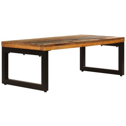 Table basse 100x50x35 cm Bois de récupération solide et acier 2