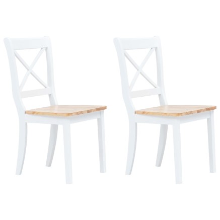 Chaises à manger lot de 2 blanc et bois clair bois hévéa massif