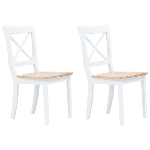 Chaises à manger lot de 2 blanc et bois clair bois hévéa massif