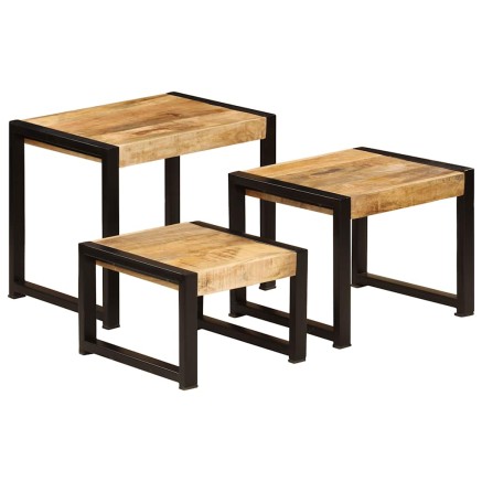 Tables gigognes 3 pcs Bois solide de manguier 2