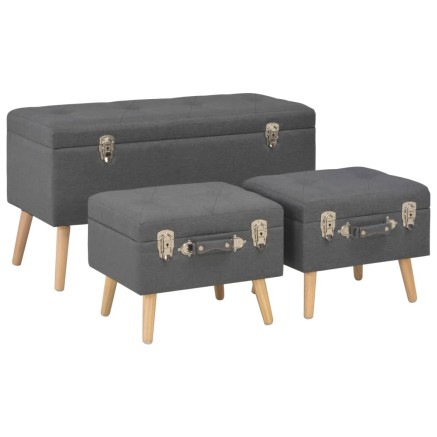 Tabourets de rangement lot de 3 Gris foncé Tissu