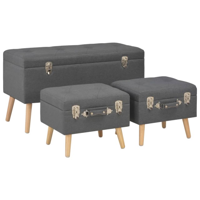 Tabourets de rangement lot de 3 Gris foncé Tissu
