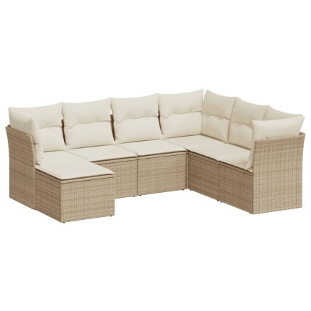 Salon de jardin avec coussins 7 pcs beige résine tressée 2