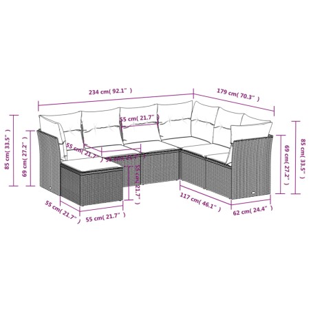 Salon de jardin avec coussins 7 pcs beige résine tressée