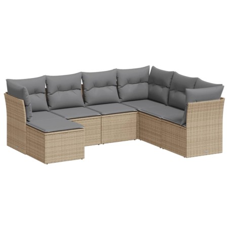 Salon de jardin avec coussins 7 pcs beige résine tressée