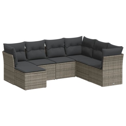 Salon de jardin avec coussins 7 pcs gris résine tressée 2