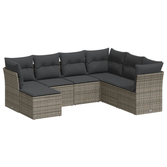 Salon de jardin avec coussins 7 pcs gris résine tressée