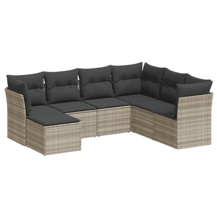Salon de jardin avec coussins 7 pcs gris clair résine tressée 2