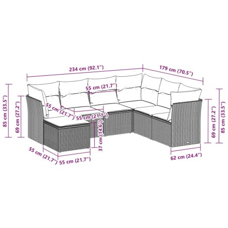 Salon de jardin avec coussins 7 pcs gris clair résine tressée