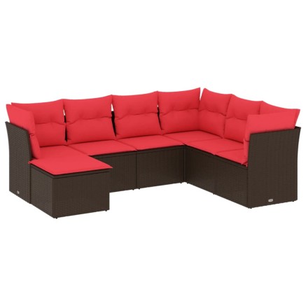 Salon de jardin avec coussins 7 pcs marron résine tressée 2