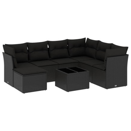 Salon de jardin 8 pcs avec coussins noir résine tressée 2