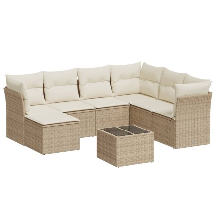 Salon de jardin avec coussins 8 pcs beige résine tressée 2