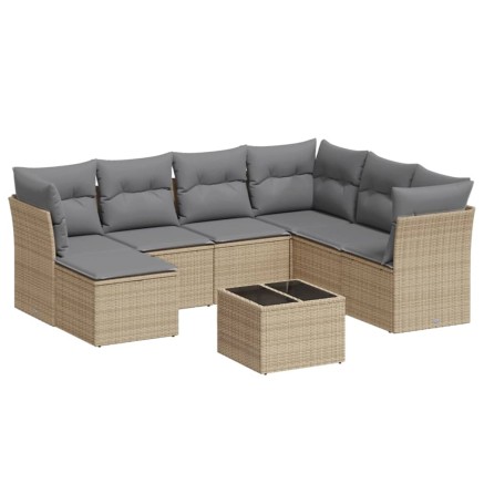 Salon de jardin avec coussins 8 pcs beige résine tressée 2