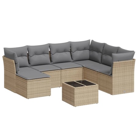 Salon de jardin avec coussins 8 pcs beige résine tressée