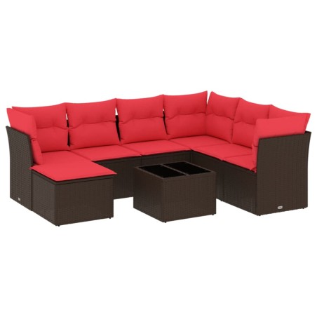 Salon de jardin 8 pcs avec coussins marron résine tressée