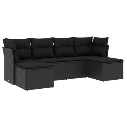 Salon de jardin 6 pcs avec coussins noir résine tressée 2