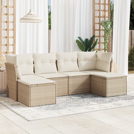 Salon de jardin avec coussins 6 pcs beige résine tressée