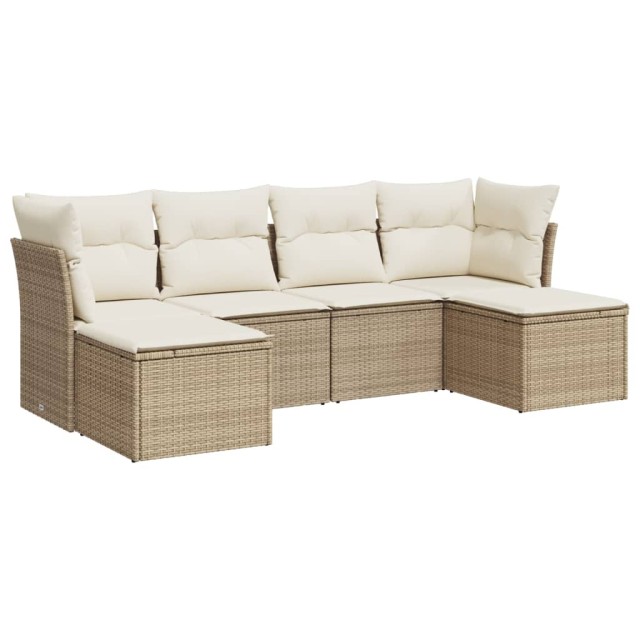 Salon de jardin avec coussins 6 pcs beige résine tressée