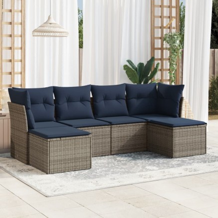 Salon de jardin 6 pcs avec coussins gris résine tressée