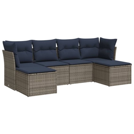 Salon de jardin 6 pcs avec coussins gris résine tressée 2