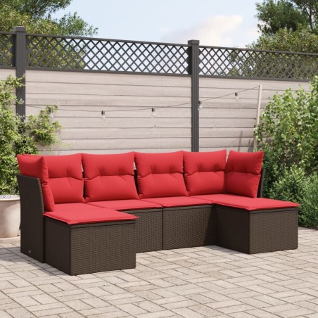 Salon de jardin 6 pcs avec coussins marron résine tressée