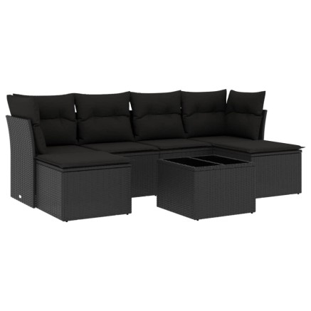 Salon de jardin 7 pcs avec coussins noir résine tressée 2