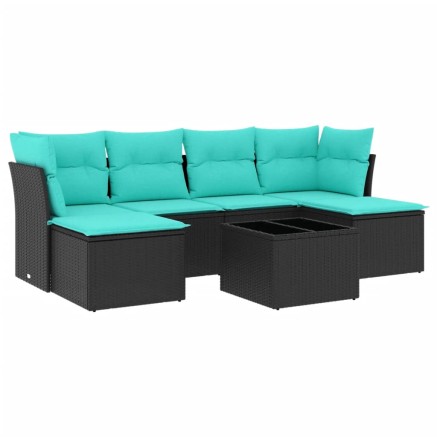 Salon de jardin 7 pcs avec coussins noir résine tressée 2