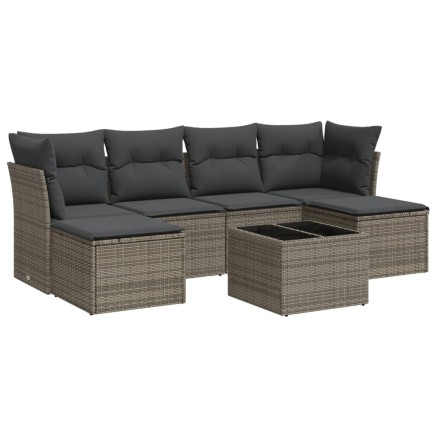 Salon de jardin avec coussins 7 pcs gris résine tressée 2