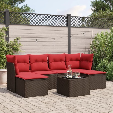 Salon de jardin avec coussins 7 pcs marron résine tressée