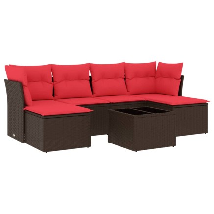 Salon de jardin avec coussins 7 pcs marron résine tressée 2
