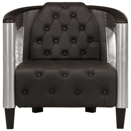 Fauteuil en style d'aviation noir cuir véritable 2