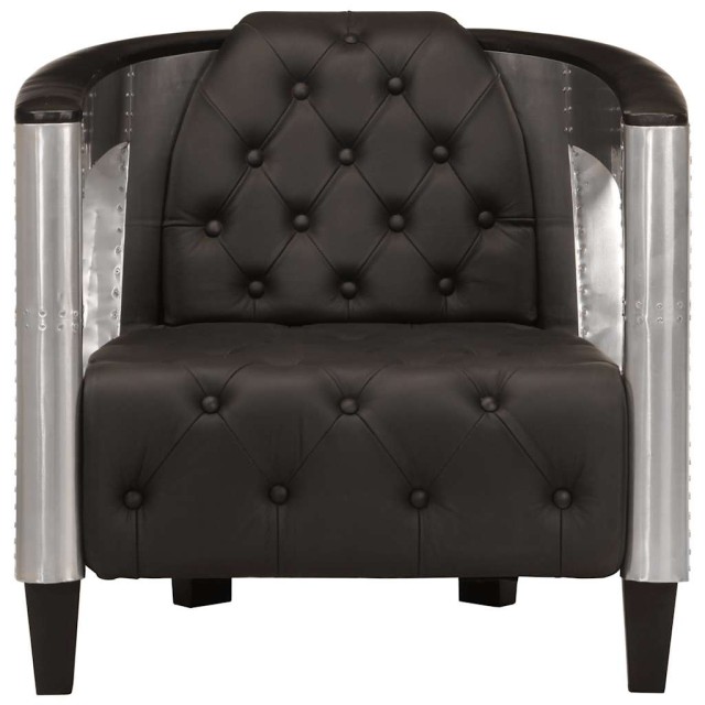 Fauteuil en style d'aviation noir cuir véritable