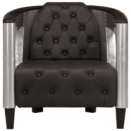 Fauteuil en style d'aviation noir cuir véritable