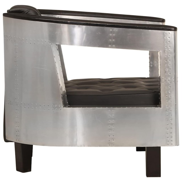 Fauteuil en style d'aviation noir cuir véritable