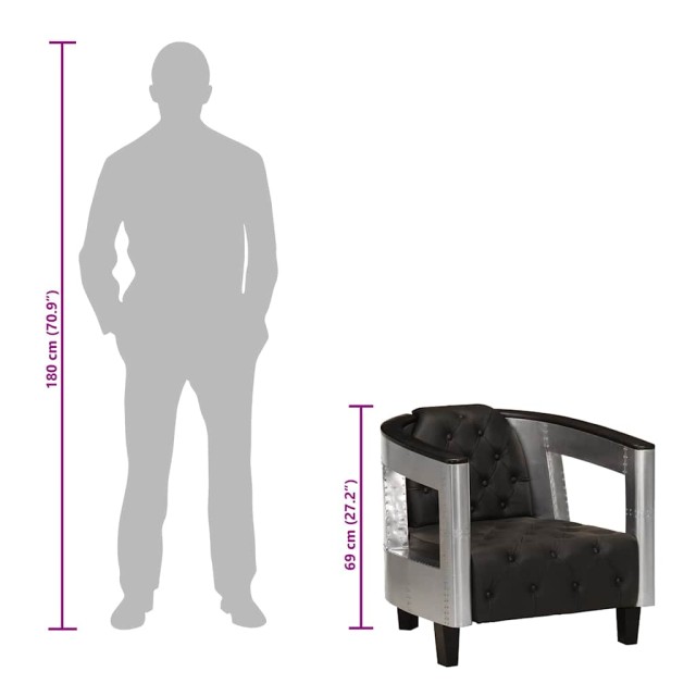 Fauteuil en style d'aviation noir cuir véritable