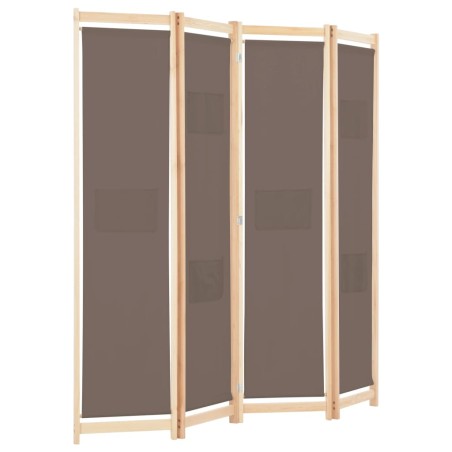 Cloison de séparation 4 panneaux Marron 160x170x4 cm Tissu