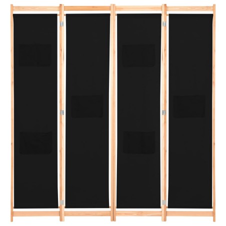 Cloison de séparation 4 panneaux Noir 160x170x4 cm Tissu