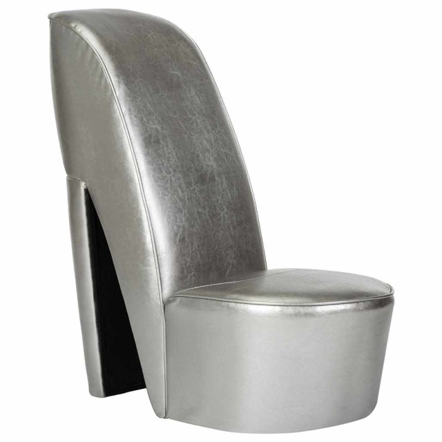 Chaise en forme de chaussure à talon haut argenté similicuir