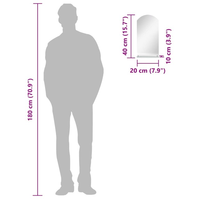 Miroir mural avec étagère 20x40 cm Verre trempé